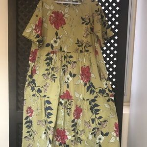Mustard flowers print summer dress with pockets